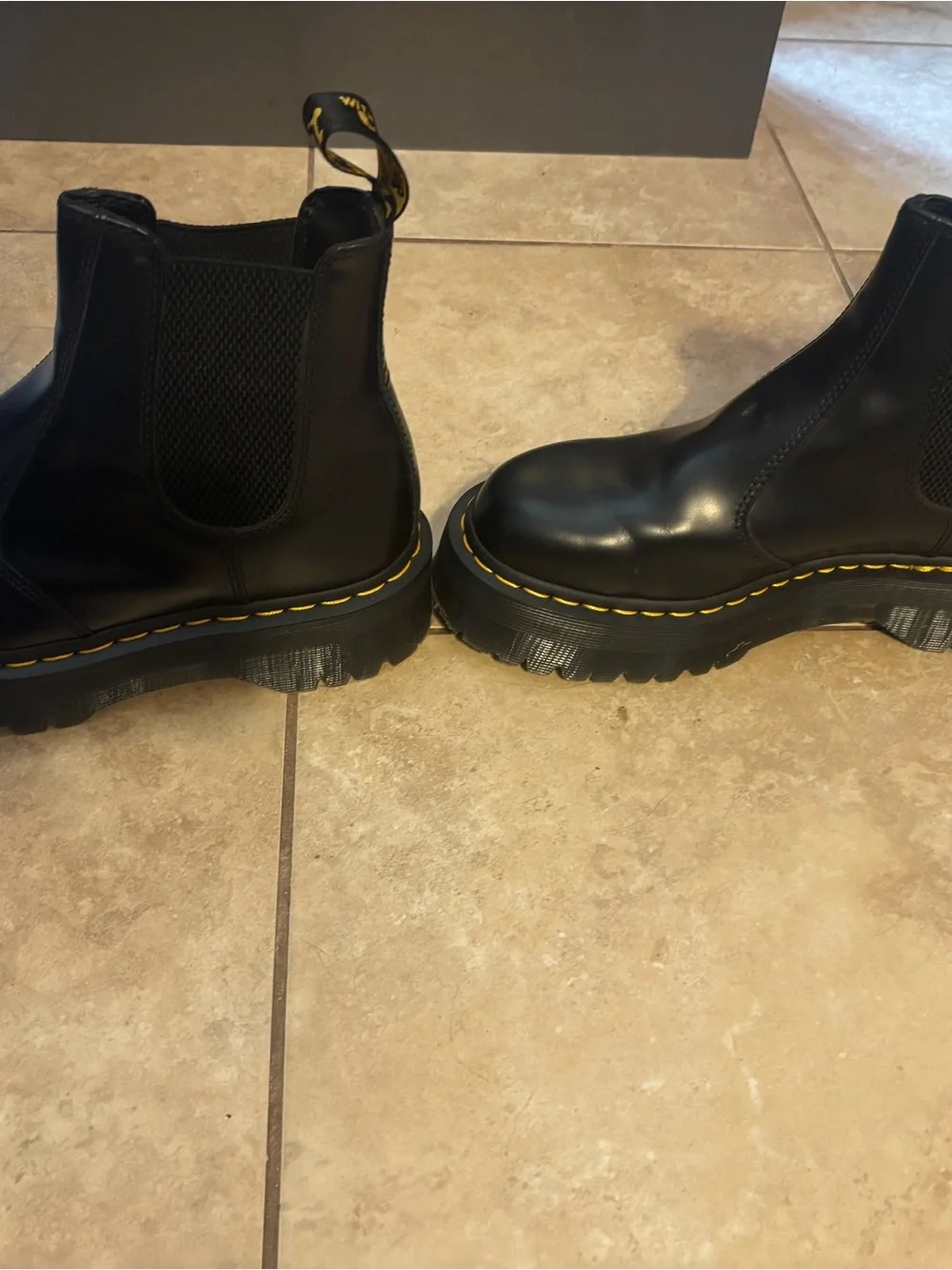 Dr. Martens Black Chelsea 2976 Boots with Yellow Stitching